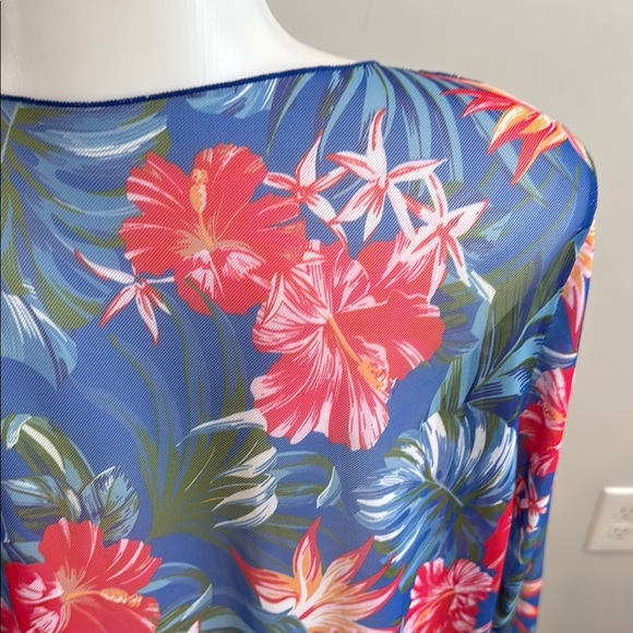 XL Sheer Tropical Floral Blue Swim Cover-Up - Picture 4 of 7